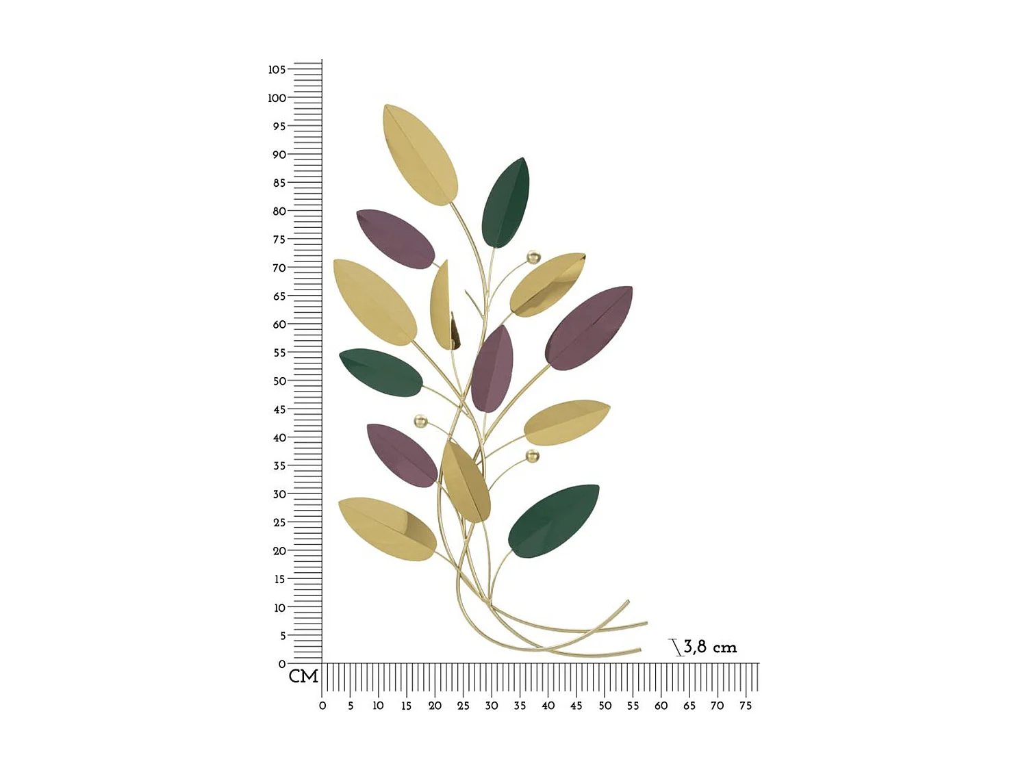 Décoration 3D en Métal Feuilles 1, Multicouleur, 59x3,8x98,4 cm, Seven Design