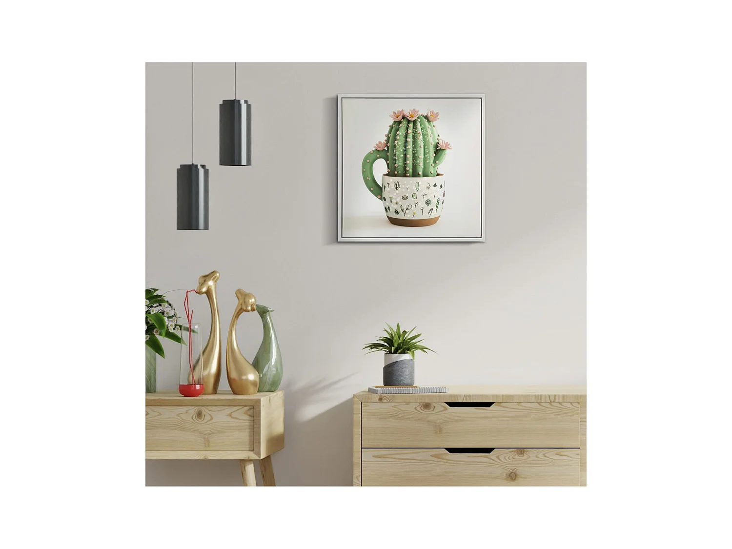 Impression sur Toile avec Cadre Cactus 3, Multicouleur, 40x2,8x40 cm, Seven Design