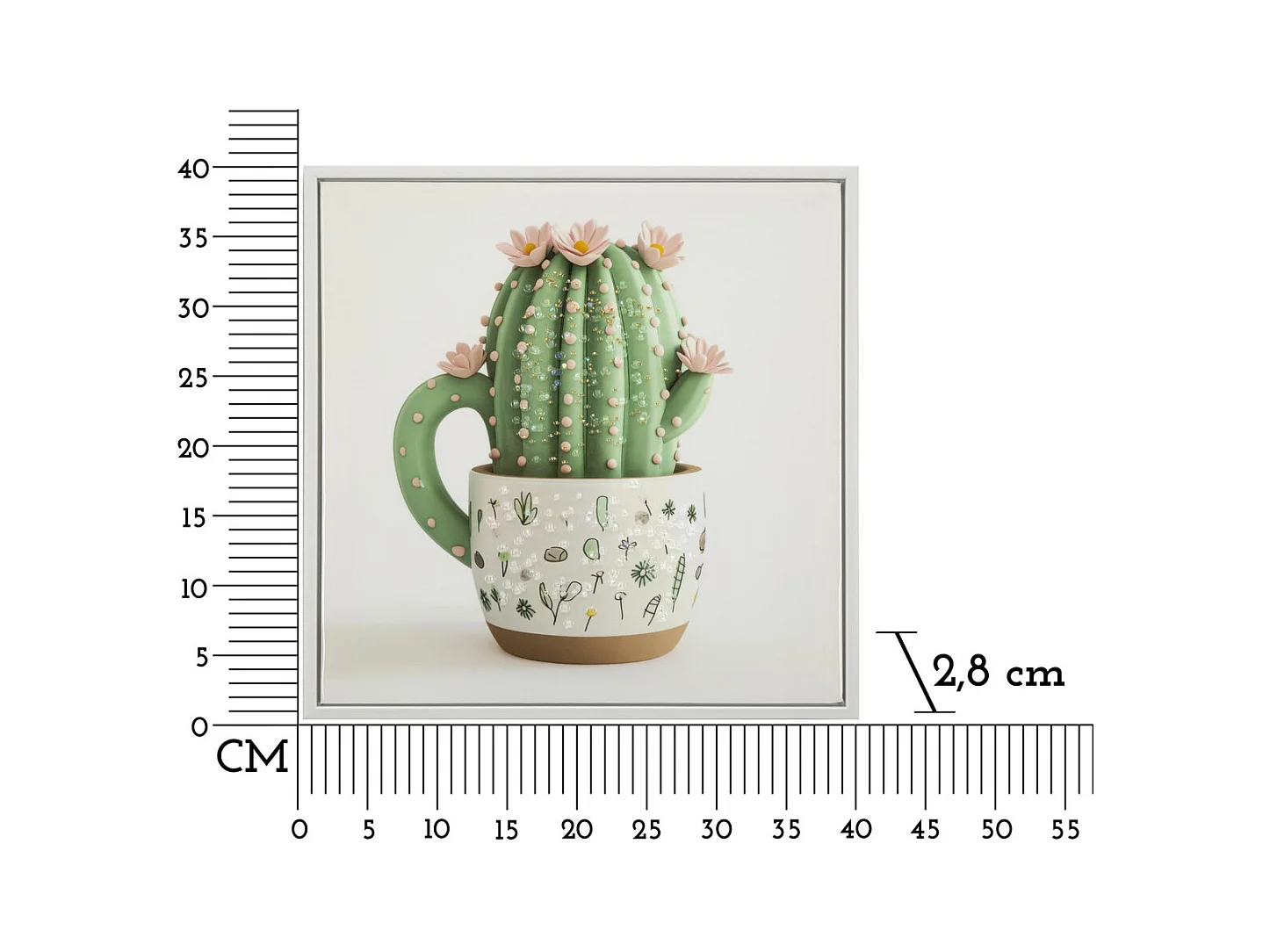 Impression sur Toile avec Cadre Cactus 3, Multicouleur, 40x2,8x40 cm, Seven Design