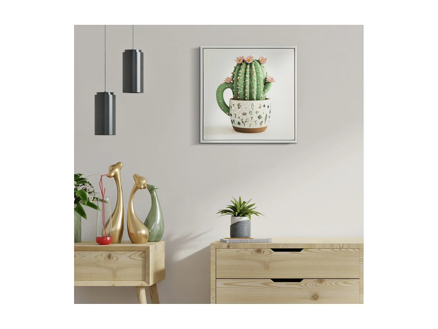Impression sur Toile avec Cadre Cactus 3, Multicouleur, 40x2,8x40 cm, Seven Design