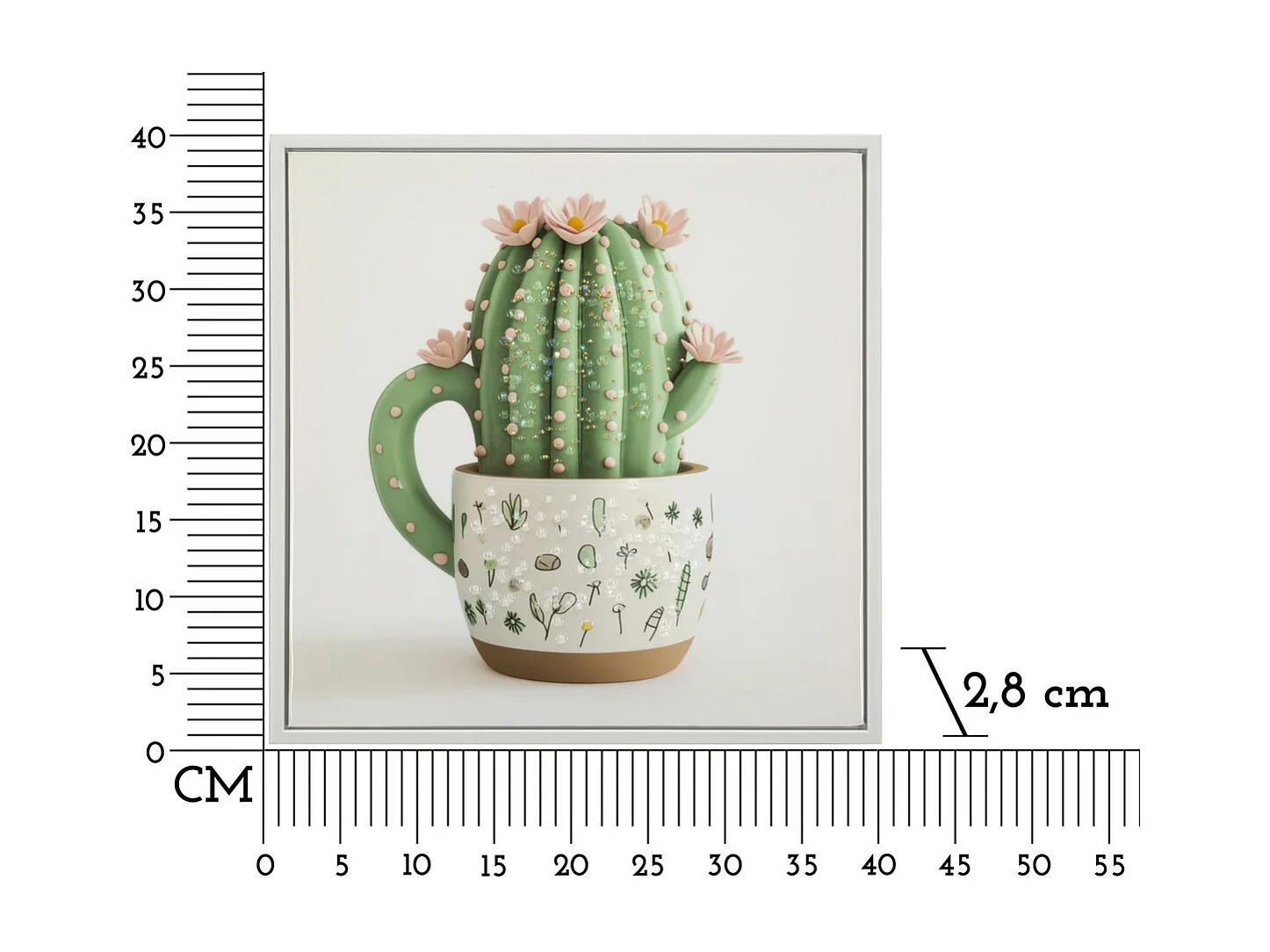 Impression sur Toile avec Cadre Cactus 3, Multicouleur, 40x2,8x40 cm, Seven Design