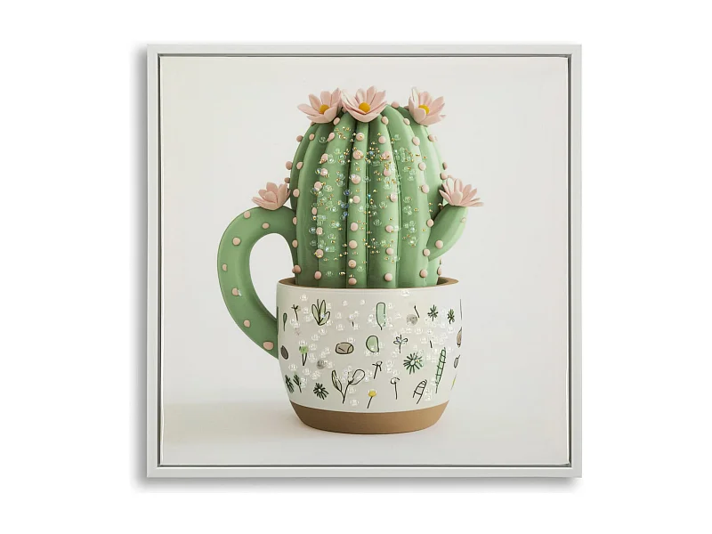 Afdrukken op Canvas met Lijst Cactus 3, Veelkleurig, 40x2,8x40 cm, Seven Design