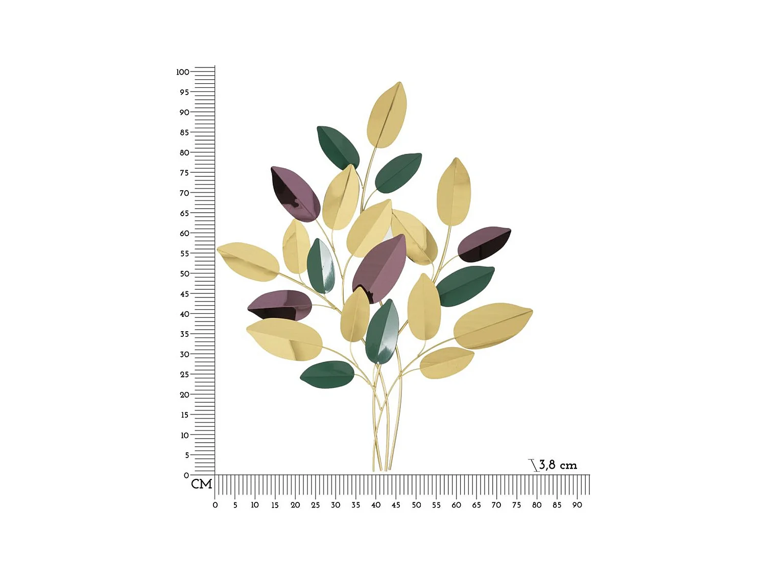 Décoration 3D en Métal Feuilles, Multicouleur, 81,9x3,8x97 cm, Seven Design