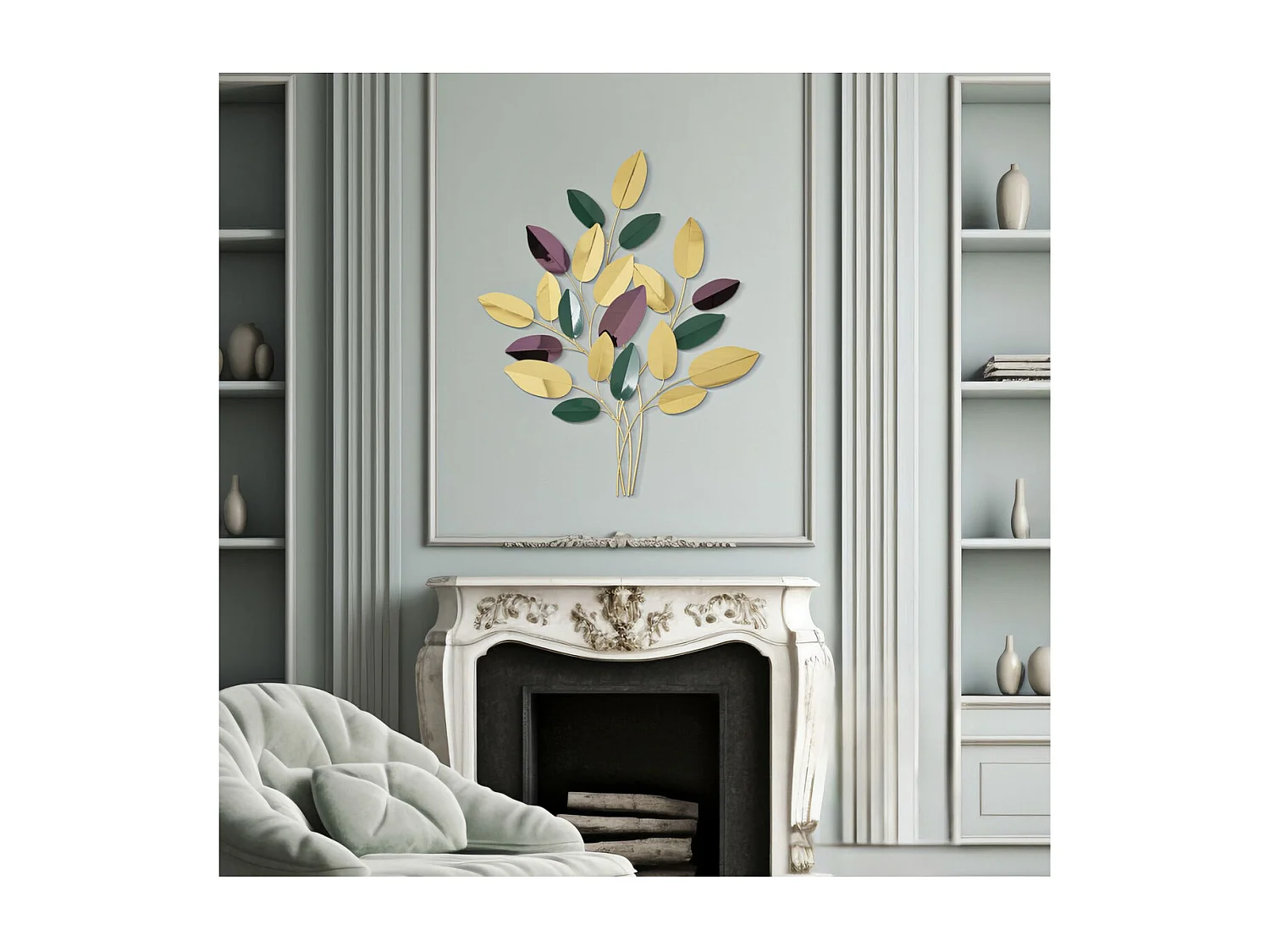 Décoration 3D en Métal Feuilles, Multicouleur, 81,9x3,8x97 cm, Seven Design