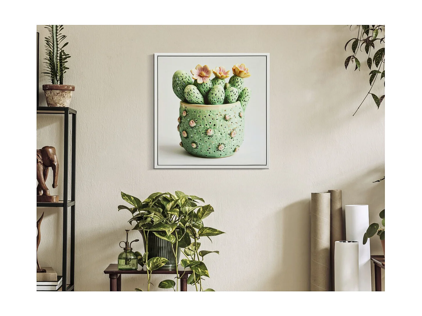 Afdrukken op Canvas met Lijst Cactus 2, Veelkleurig, 40x2,8x40 cm, Seven Design