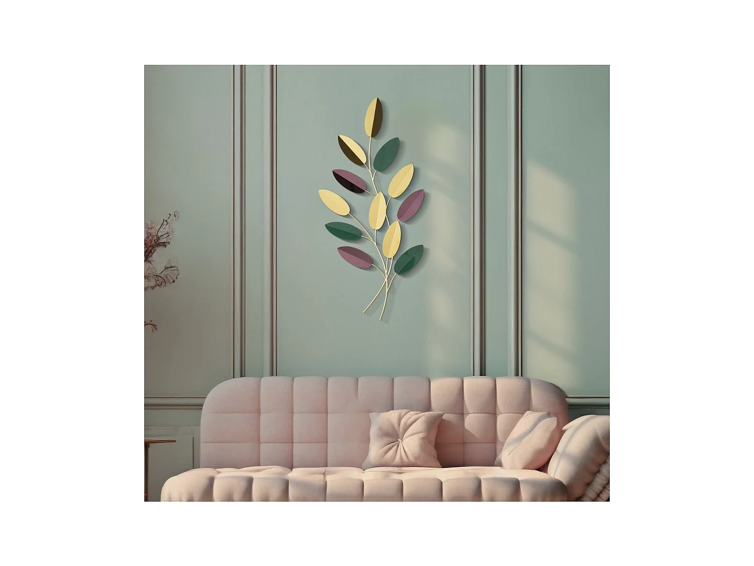 Décoration 3D en Métal Feuilles 2, Multicouleur, 31x1,9x61 cm, Seven Design