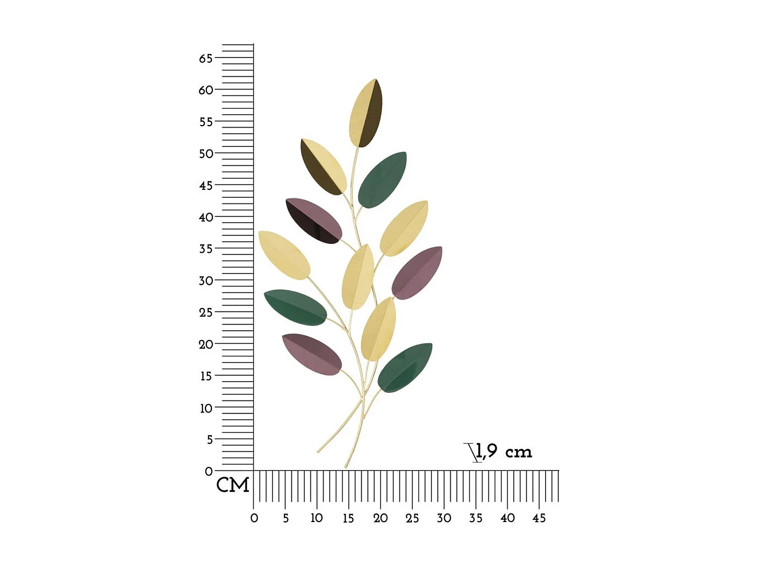Décoration 3D en Métal Feuilles 2, Multicouleur, 31x1,9x61 cm, Seven Design