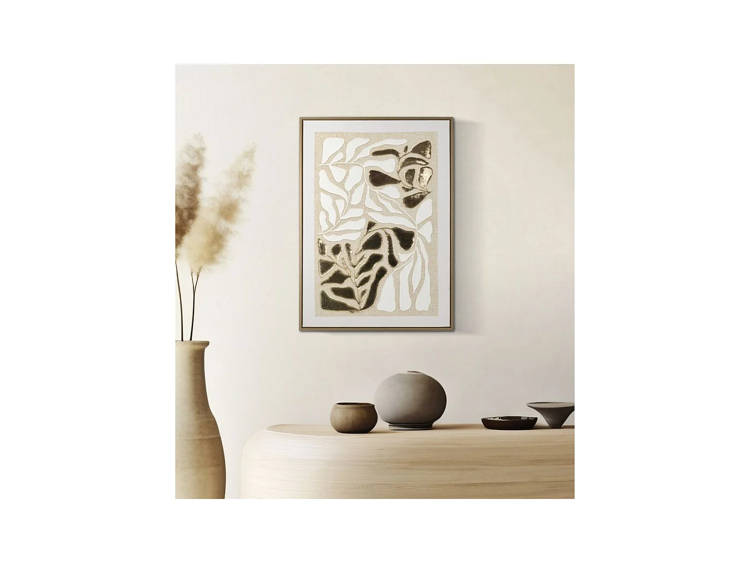 Impression sur Toile avec Cadre Feuilles 1, Multicouleur, 50x3x70 cm, Seven Design