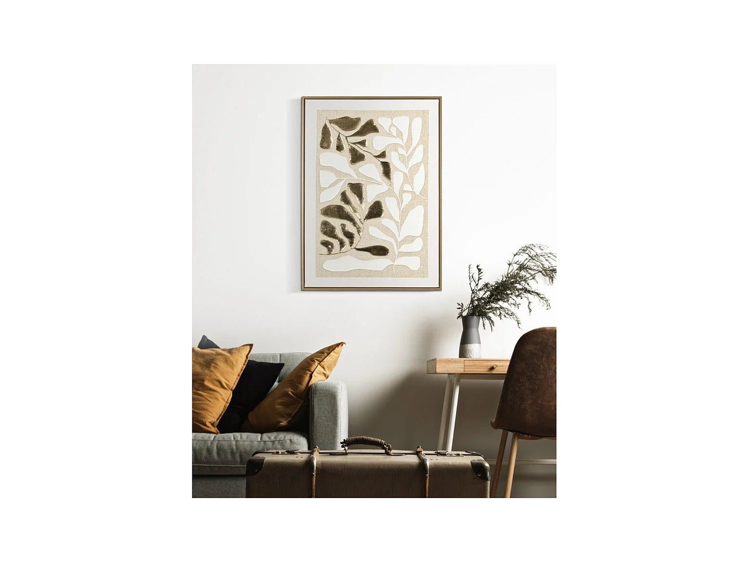 Impression sur Toile avec Cadre Feuilles, Multicouleur, 50x3x70 cm, Seven Design