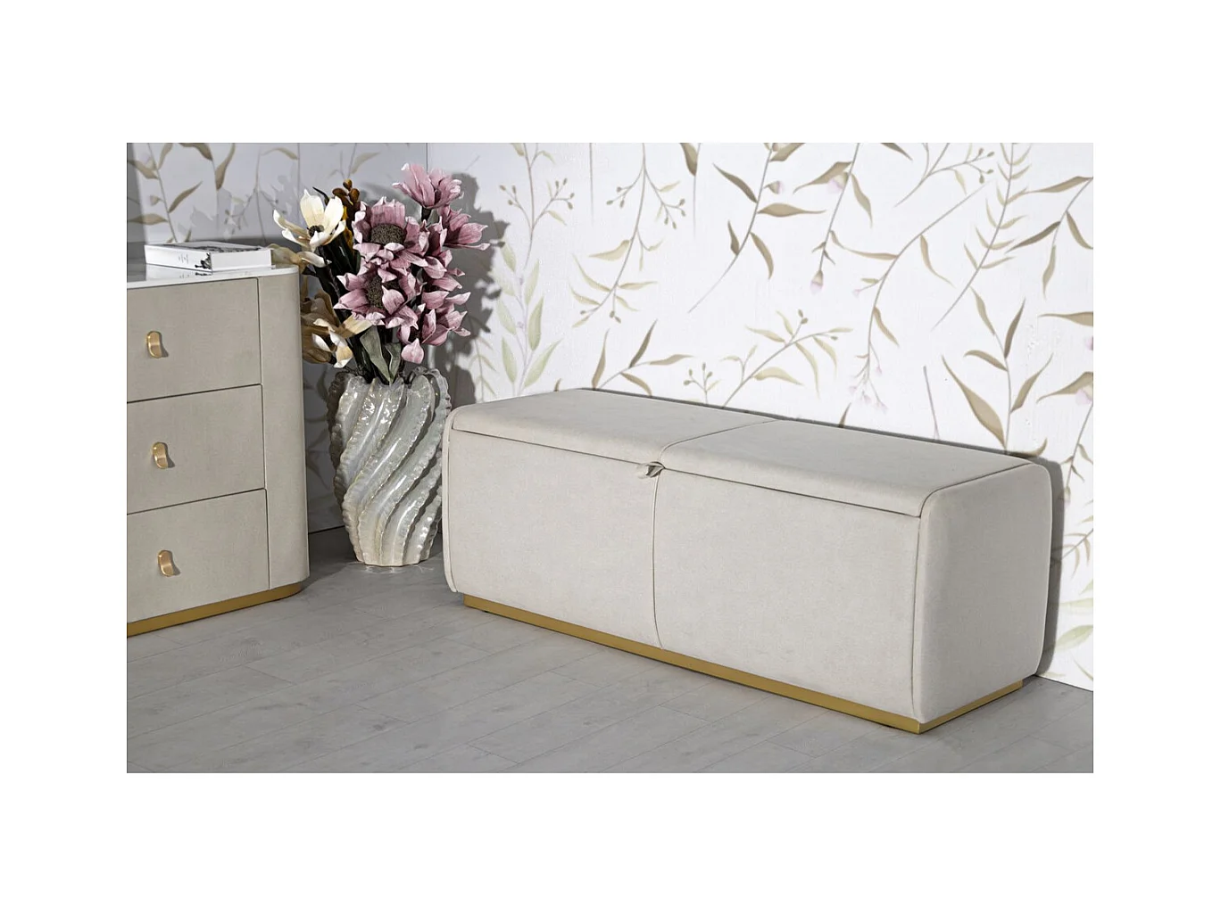 Panca con Portaoggetti MF766, Beige, 130x45x45 cm, Epikasa