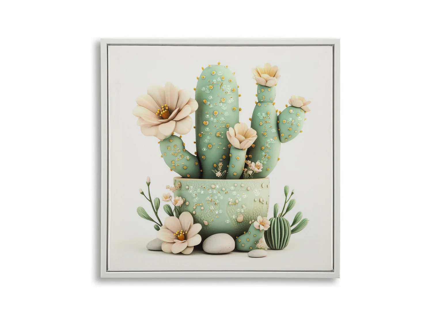 Impression sur Toile avec Cadre Cactus 5, Multicouleur, 40x2,8x40 cm, Seven Design