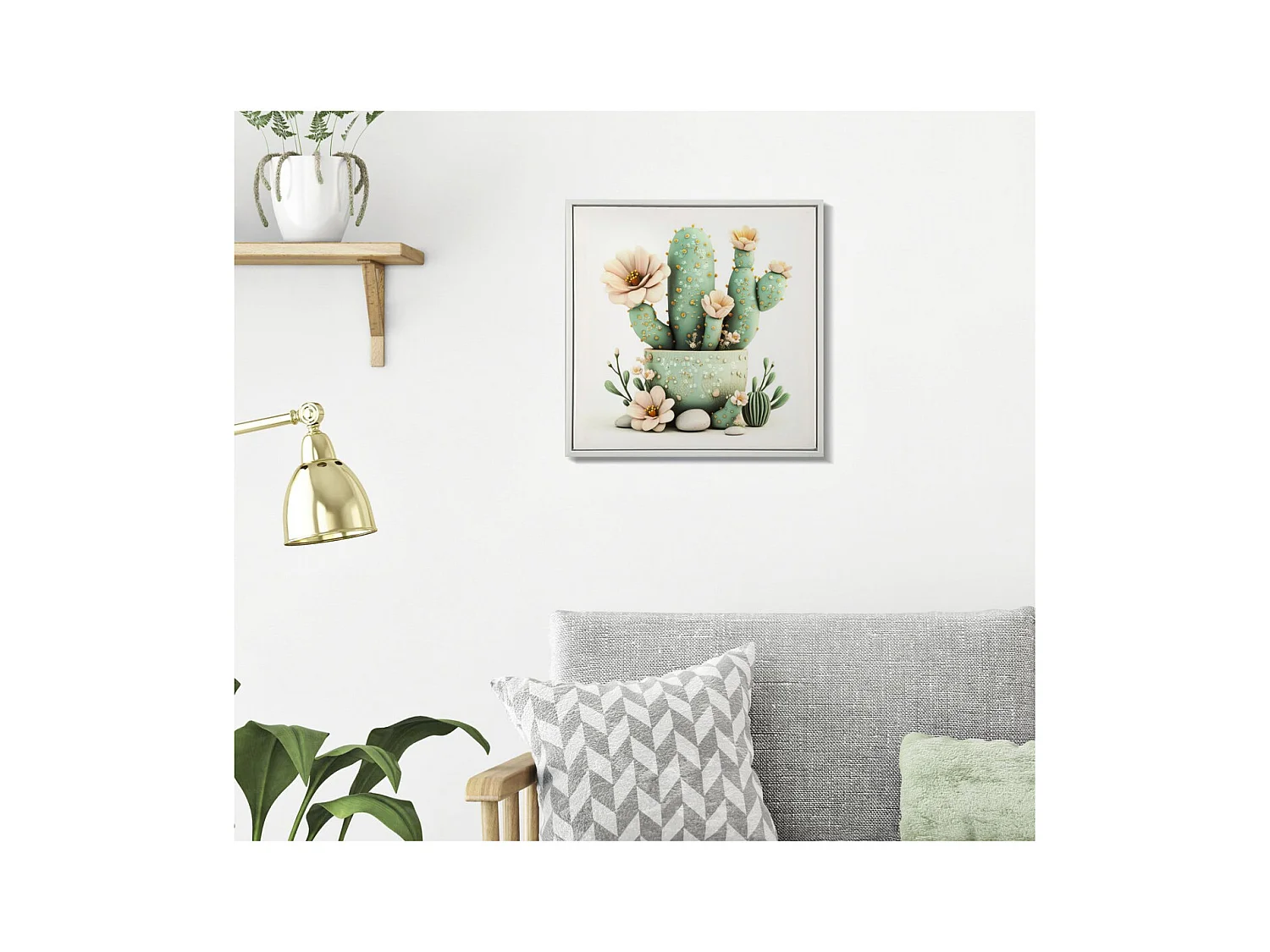 Impression sur Toile avec Cadre Cactus 5, Multicouleur, 40x2,8x40 cm, Seven Design