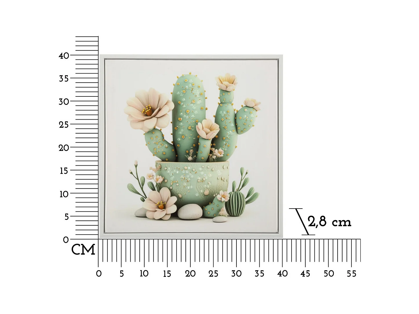 Impression sur Toile avec Cadre Cactus 5, Multicouleur, 40x2,8x40 cm, Seven Design