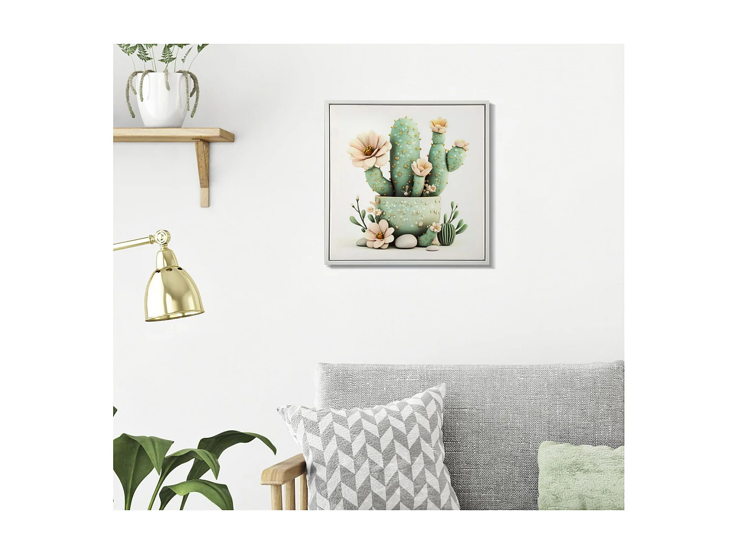 Afdrukken op Canvas met Lijst Cactus 5, Veelkleurig, 40x2,8x40 cm, Seven Design