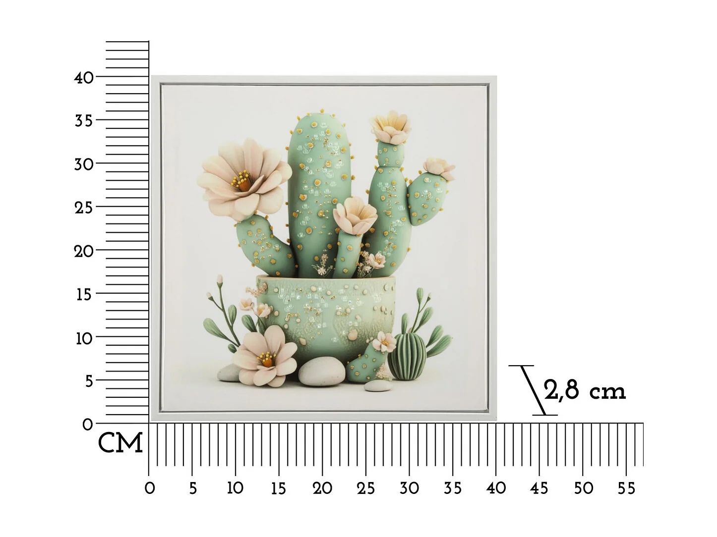 Afdrukken op Canvas met Lijst Cactus 5, Veelkleurig, 40x2,8x40 cm, Seven Design