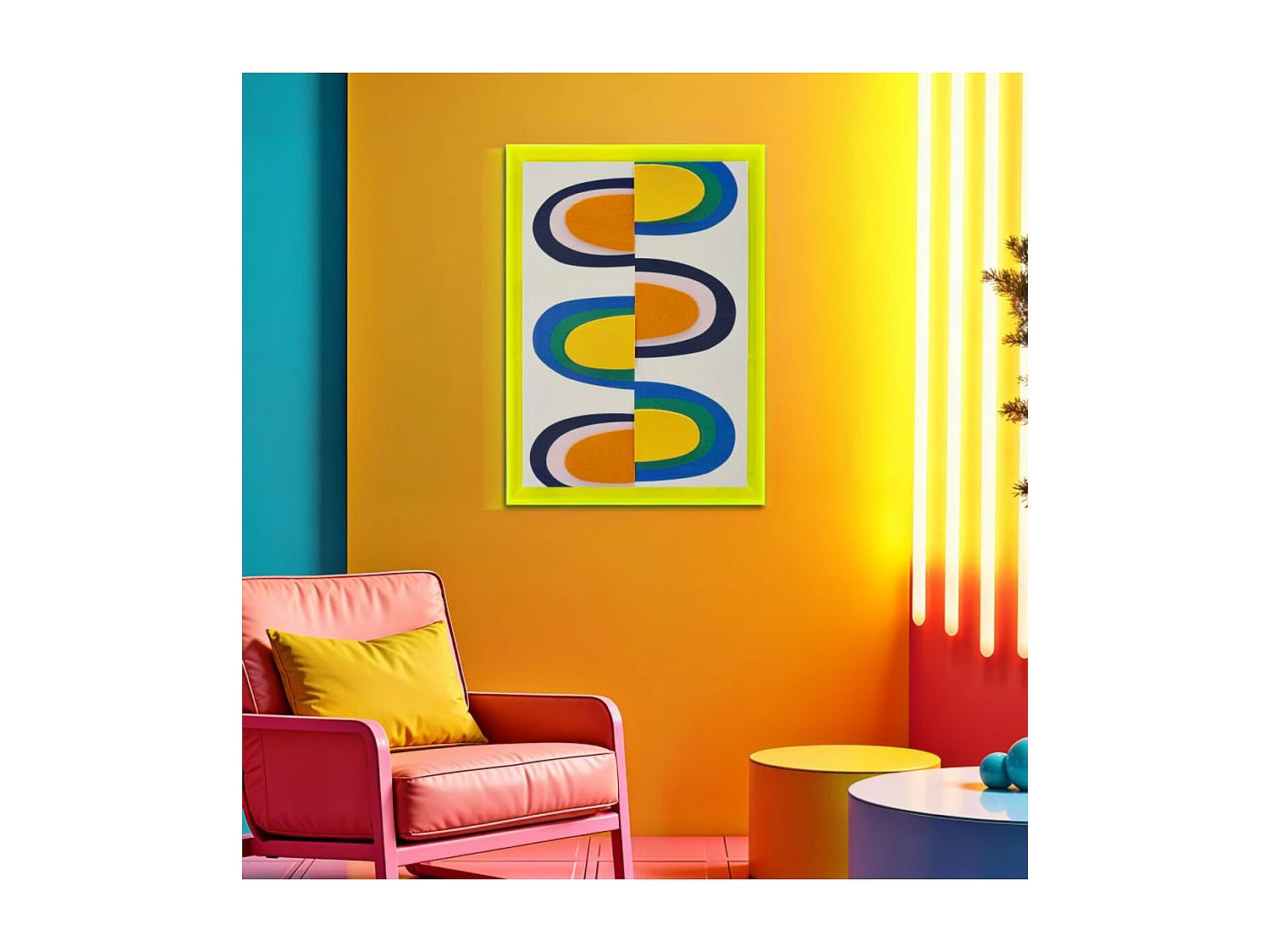 Impression sur Toile avec Cadre Psychédélique 6, Multicouleur, 50x3,3x70 cm, Seven Design