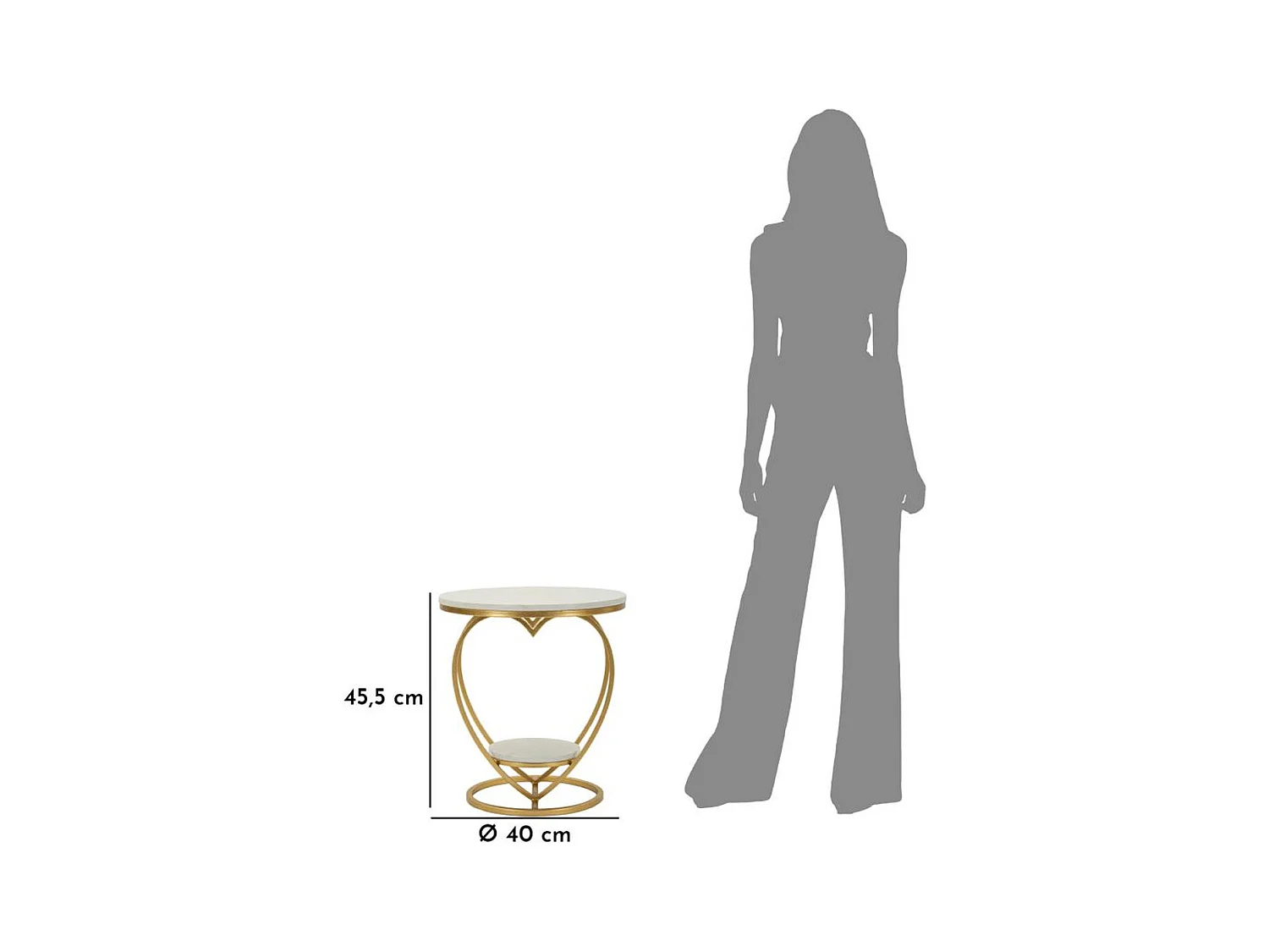 Table d'Appoint Cœur, Or, 40x40x45,5 cm, Seven Design