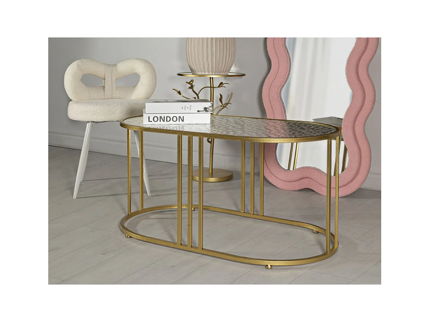 Table d'Appoint MF797, Or, 90x50x45 cm, Seven Design