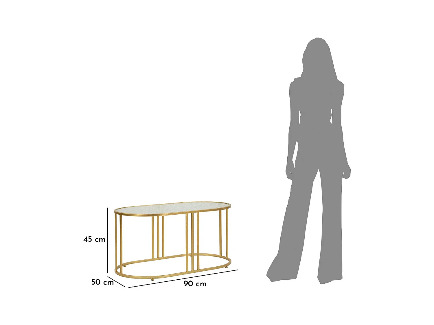 Table d'Appoint MF797, Or, 90x50x45 cm, Seven Design