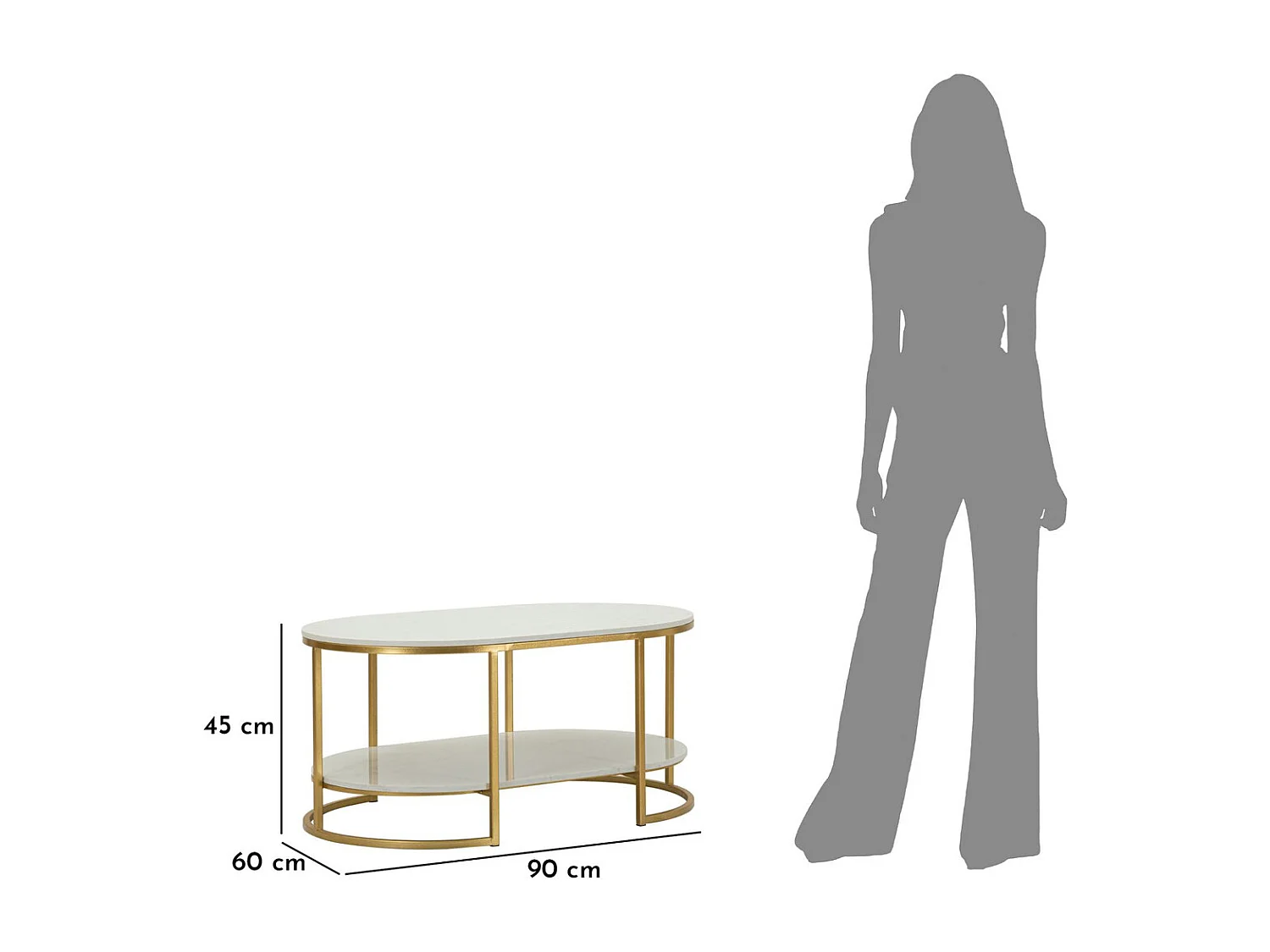 Table d'Appoint MF791, Or, 90x60x45 cm, Seven Design