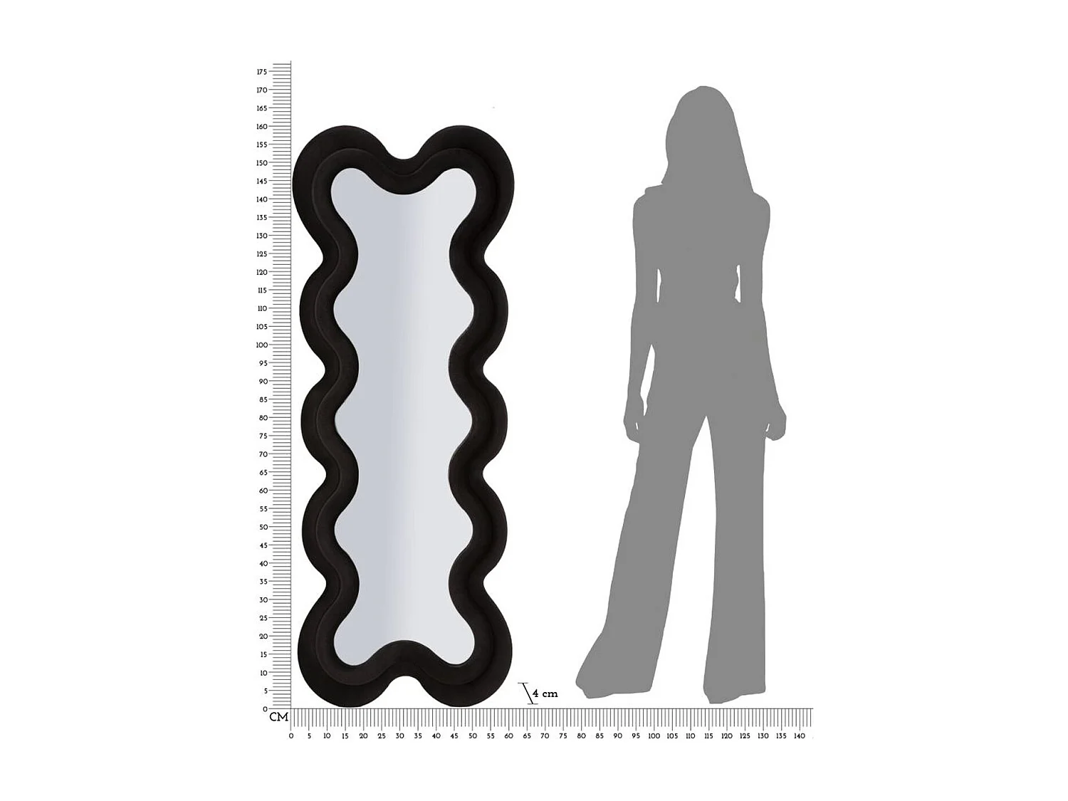 Miroir avec Cadre Vague 5, Noir, 58x4x160 cm, Epikasa