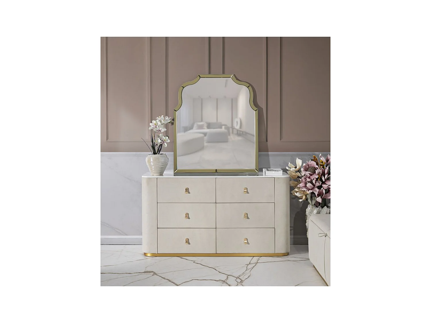 Cassettiera MF752, Beige, 140x45x76 cm, Seven Design