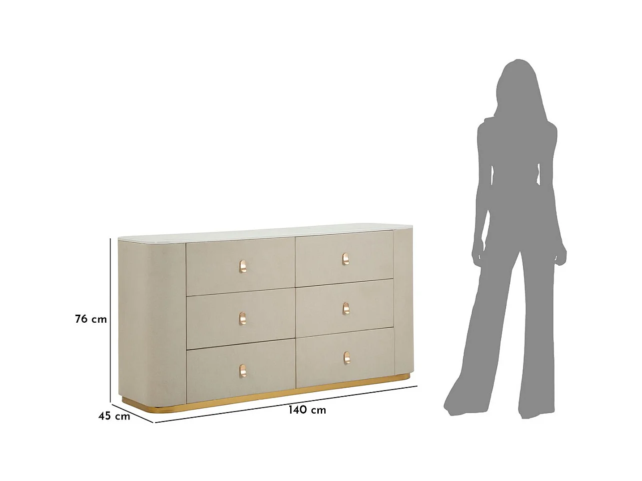 Cassettiera MF752, Beige, 140x45x76 cm, Seven Design