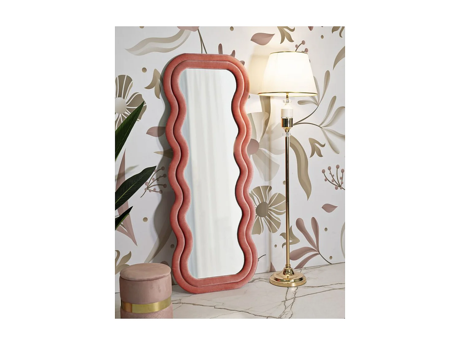 Specchio con Cornice Onda 2, Rosa, 60x6x160 cm, Epikasa