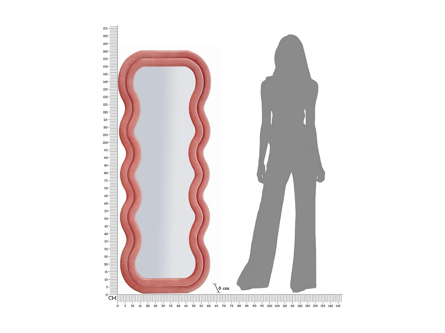 Specchio con Cornice Onda 2, Rosa, 60x6x160 cm, Epikasa