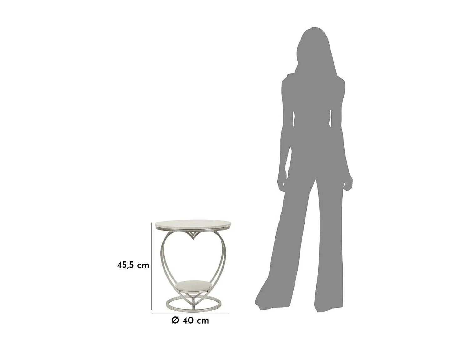 Table d'Appoint Cœur 1, Argent, 40x40x45,5 cm, Seven Design