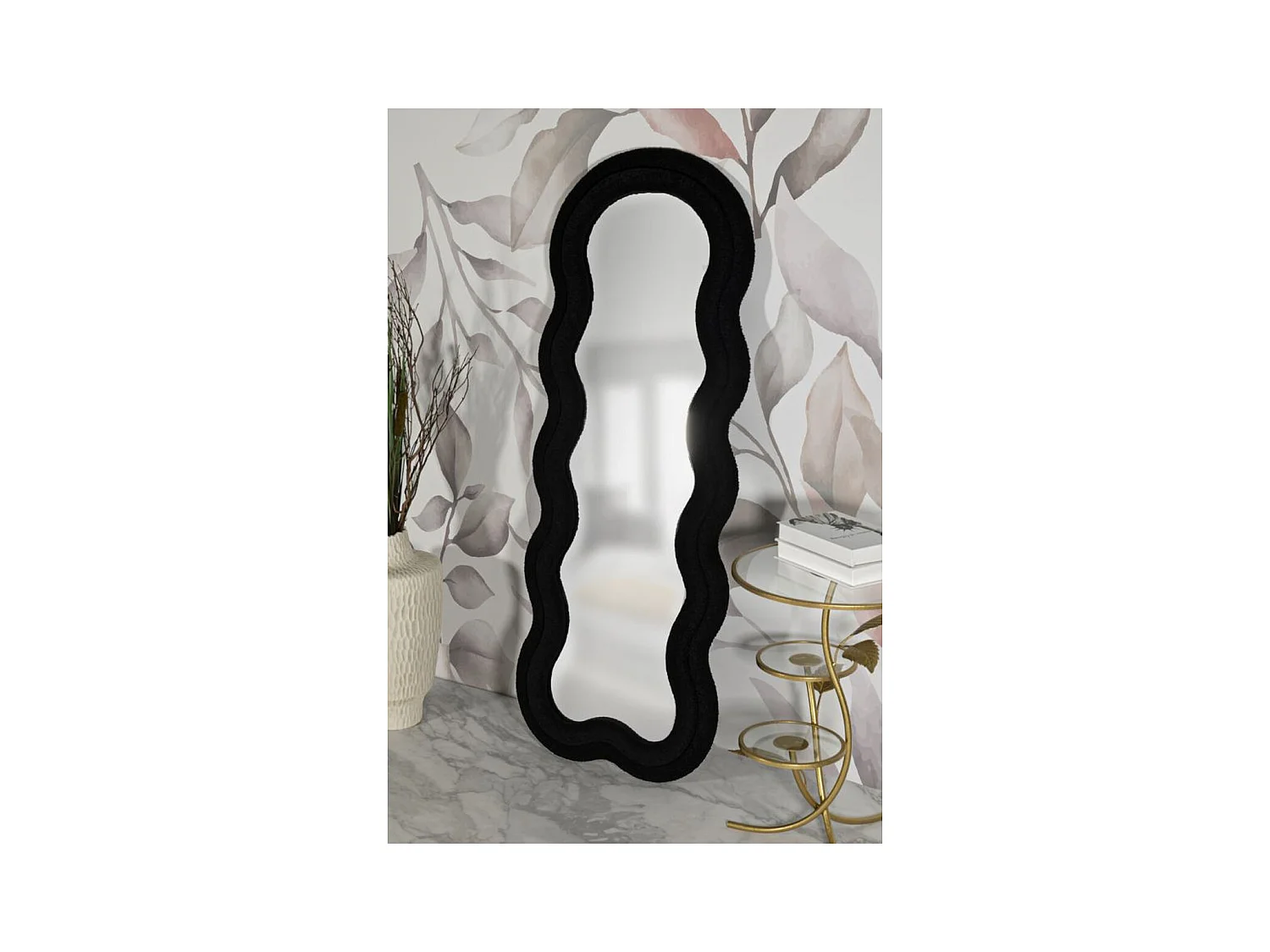 Specchio con Cornice Onda 3, Nero, 60x4x160 cm, Seven Design