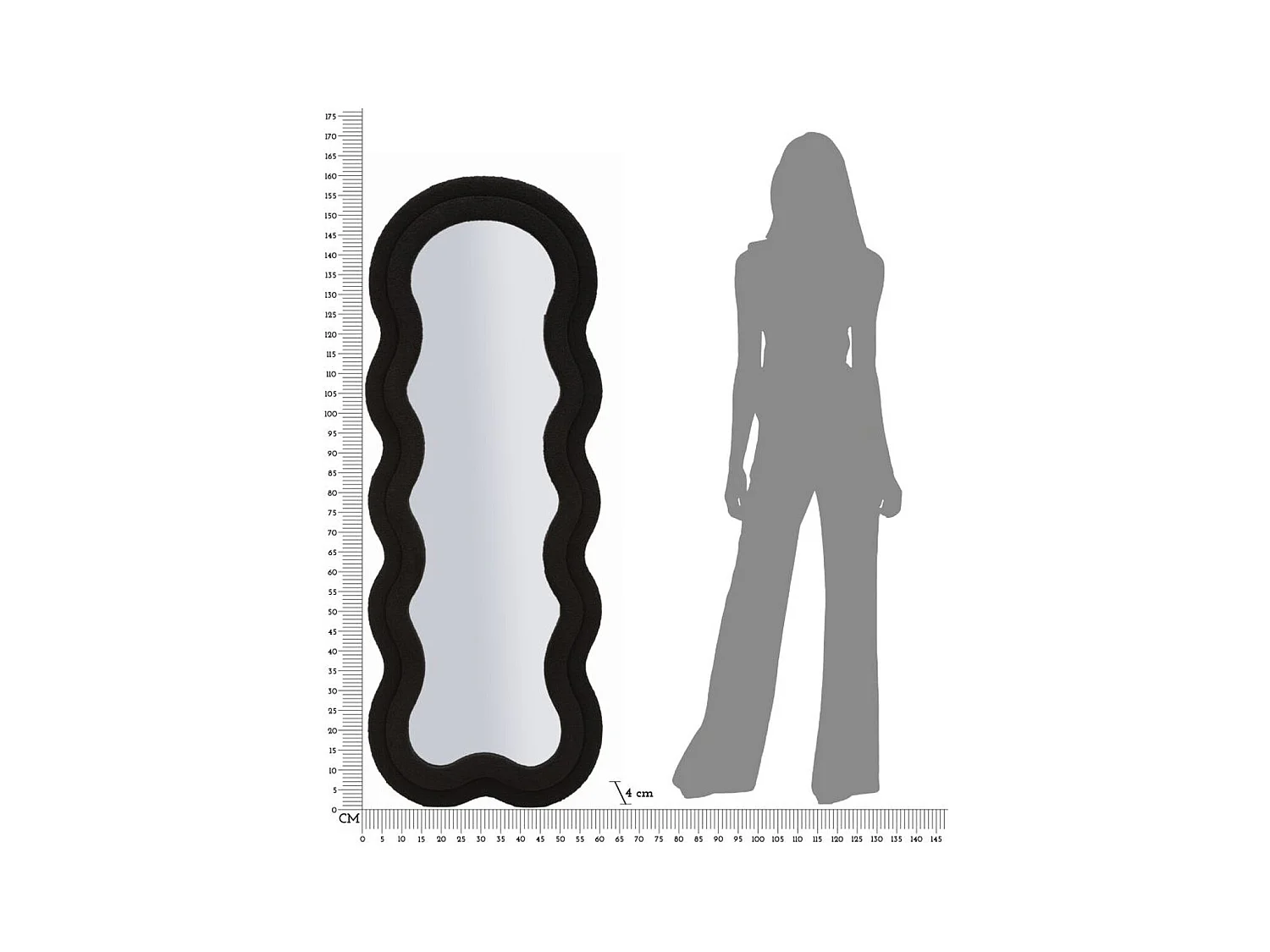 Specchio con Cornice Onda 3, Nero, 60x4x160 cm, Seven Design