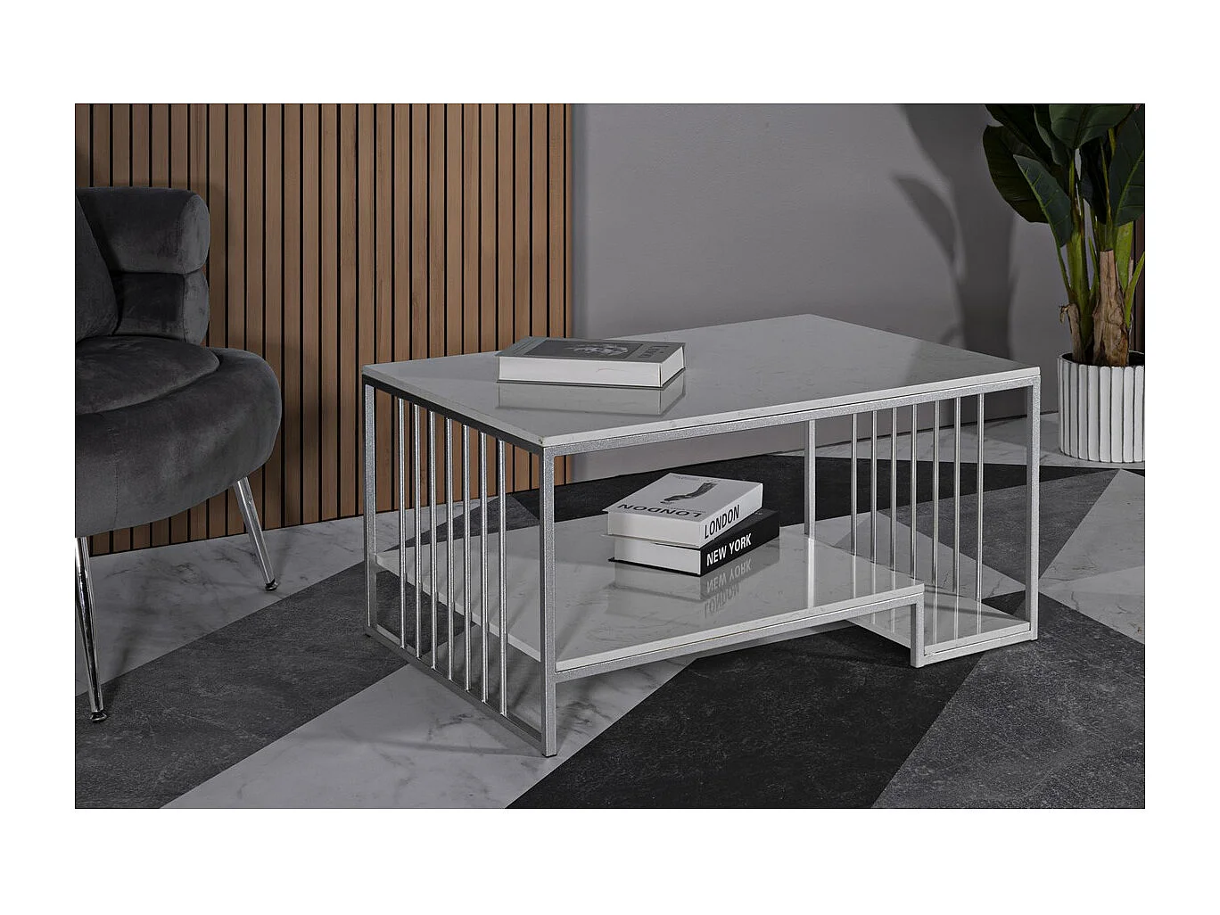 Table d'Appoint MF790, Argent, 90x45x60 cm, Seven Design