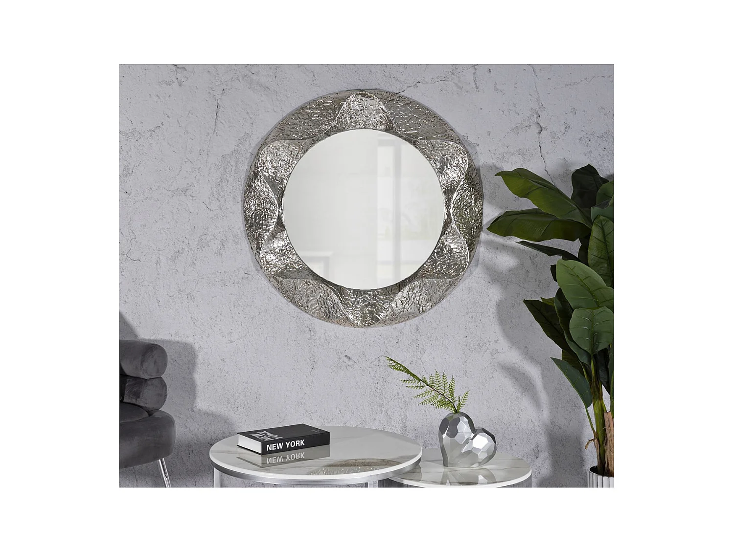 Specchio con Cornice MF779, Argento, 104x7x104 cm, Epikasa