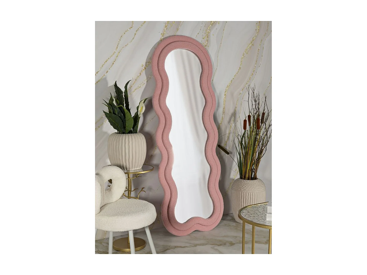 Specchio con Cornice Onda 4, Rosa, 60x4x160 cm, Epikasa