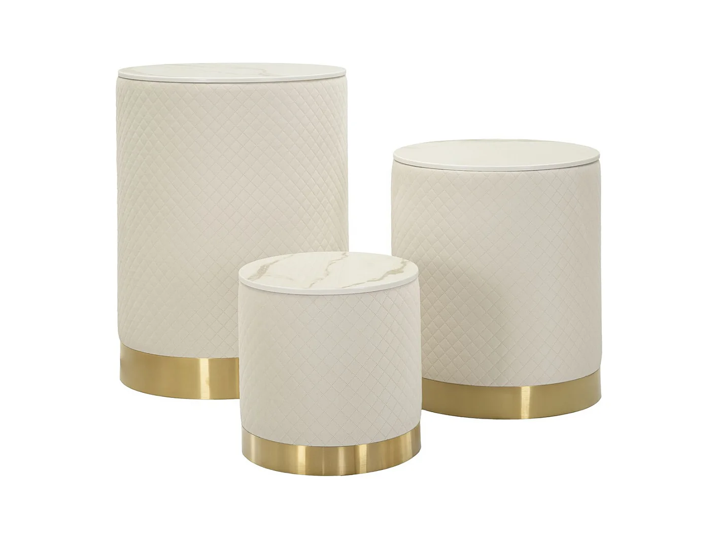 Set van 3 Poefs MF770, Beige, 60x60x80 cm, Epikasa
