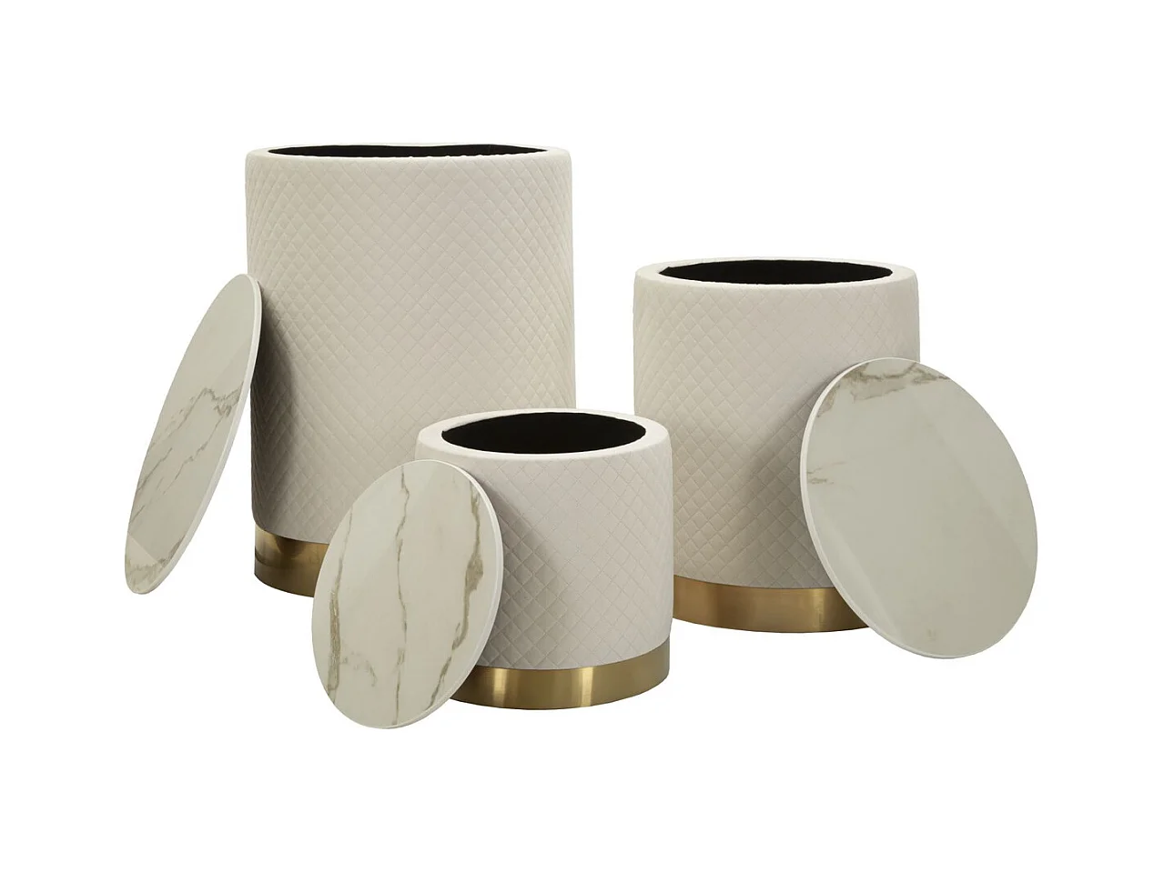 Set van 3 Poefs MF770, Beige, 60x60x80 cm, Epikasa