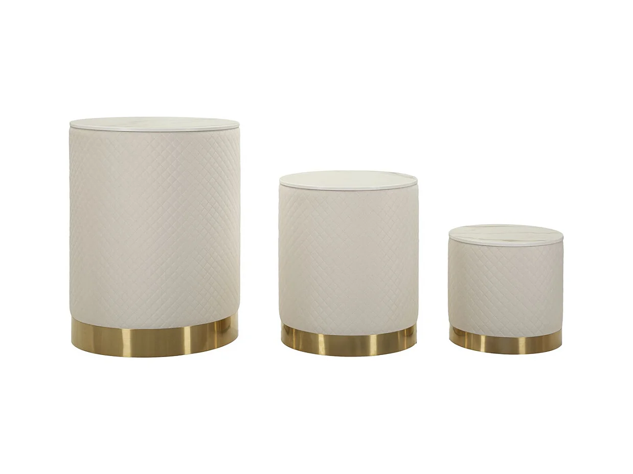 Lot de 3 Poufs MF770, Beige, 60x60x80 cm, Epikasa