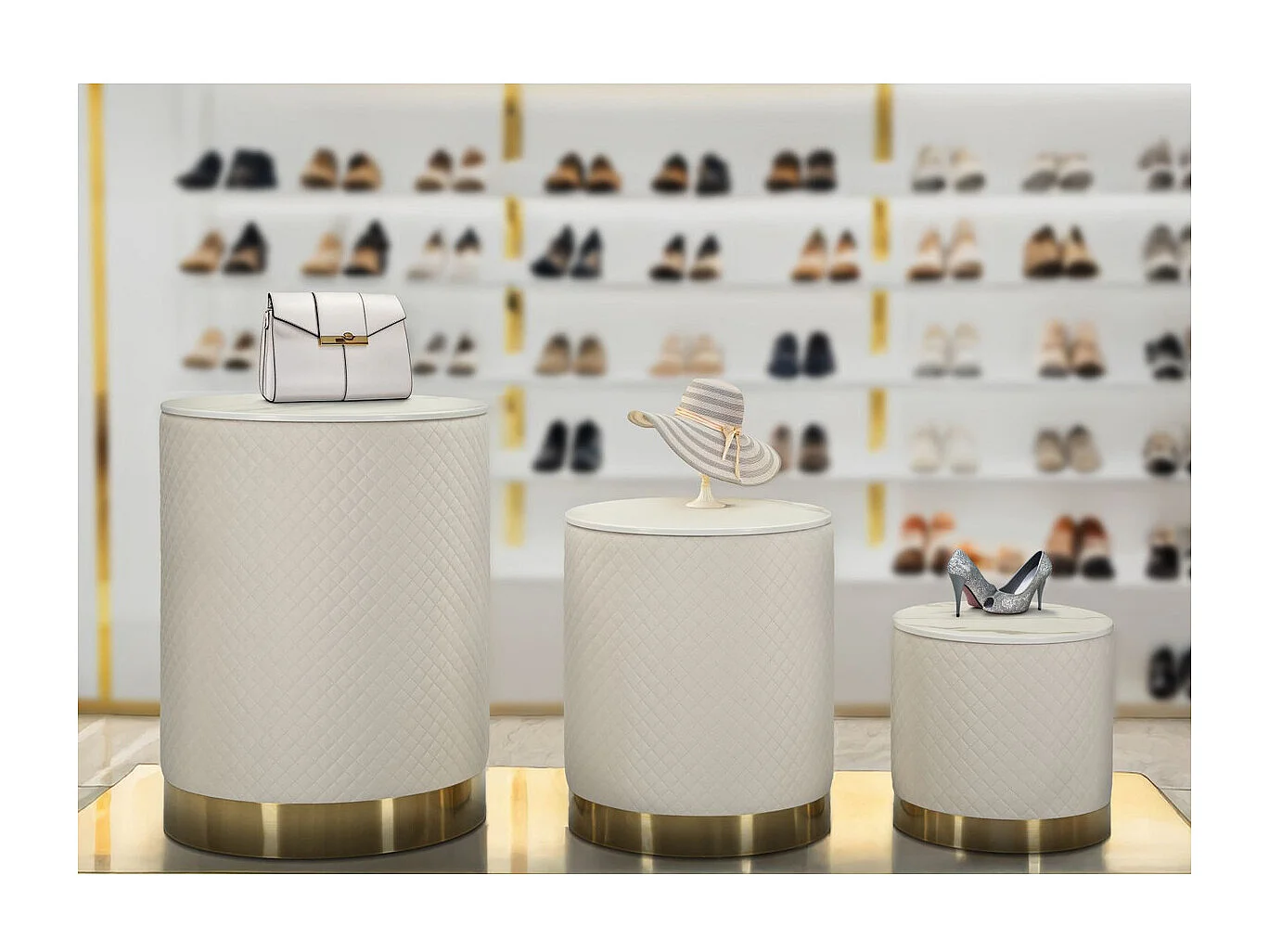 Zestaw 3 Pufami MF770, Beżowy, 60x60x80 cm, Seven Design