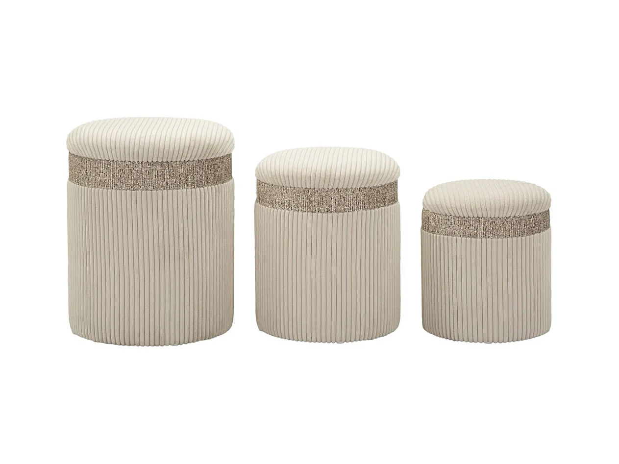 Lot de 3 Poufs MF768, Beige, 40,5x40,5x49,5 cm, Seven Design