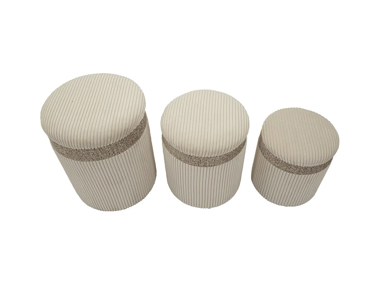 Lot de 3 Poufs MF768, Beige, 40,5x40,5x49,5 cm, Seven Design