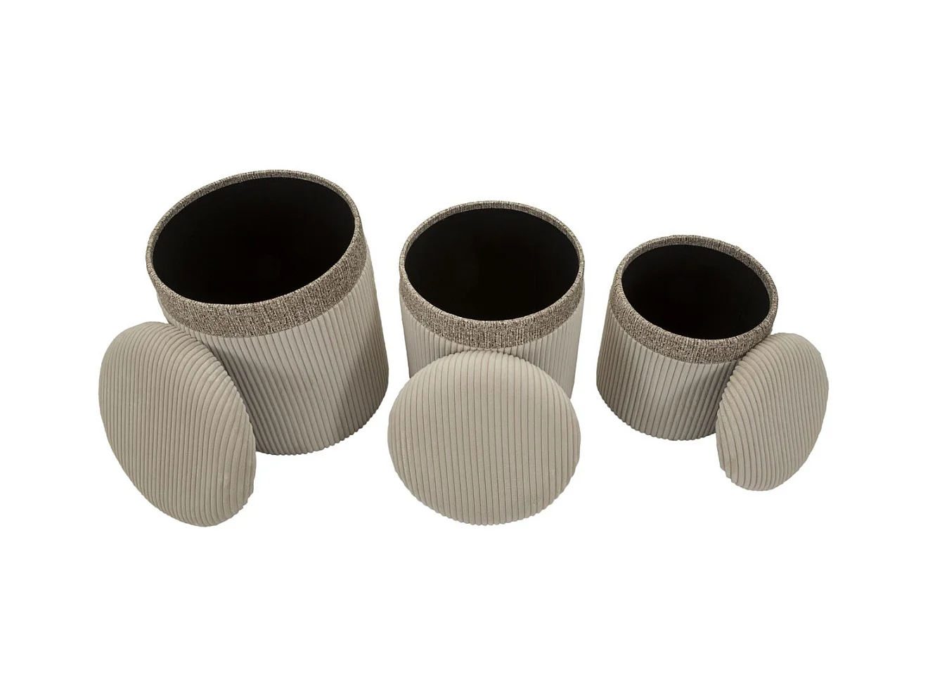 Lot de 3 Poufs MF768, Beige, 40,5x40,5x49,5 cm, Seven Design