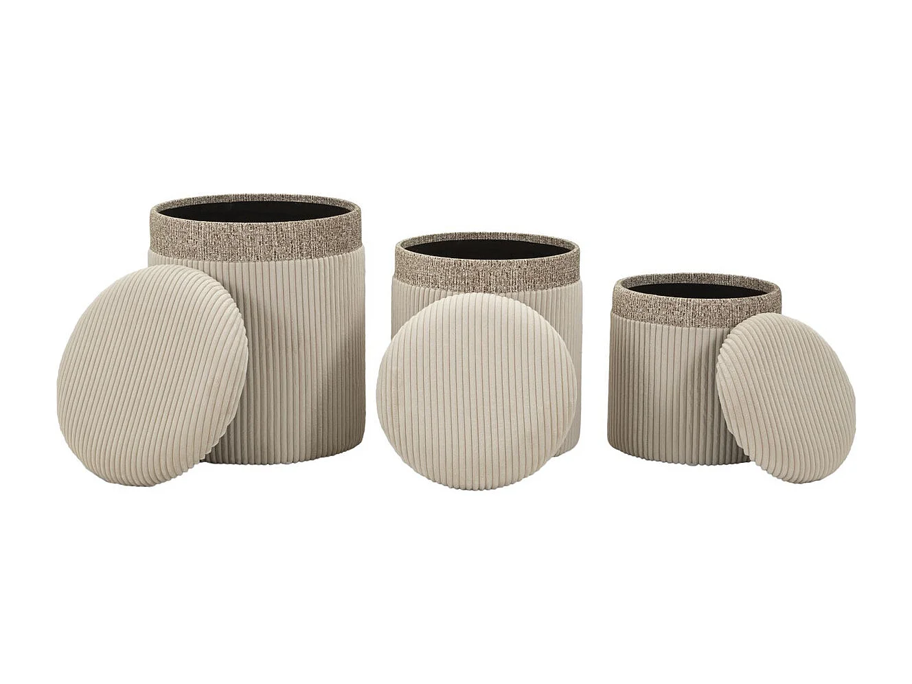 Zestaw 3 Pufami MF768, Beżowy, 40,5x40,5x49,5 cm, Seven Design