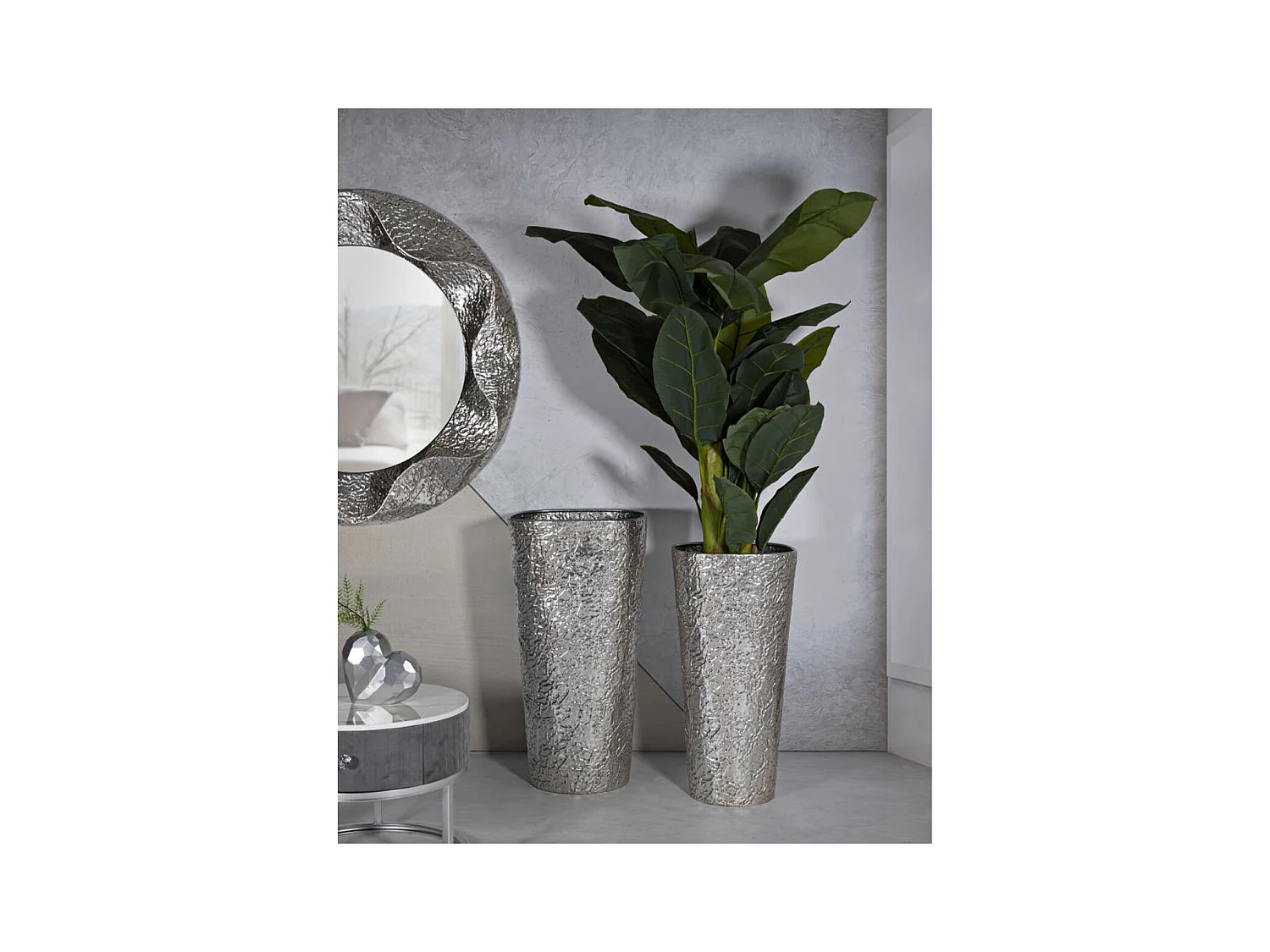 Lot de 3 Pots Décoratifs MF774, Argent, 41x41x80,5 cm, Seven Design