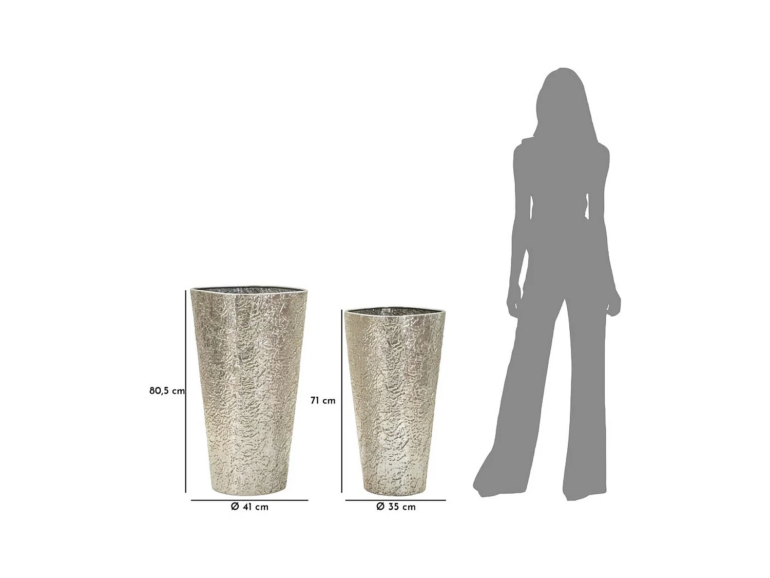 Lot de 3 Pots Décoratifs MF774, Argent, 41x41x80,5 cm, Seven Design