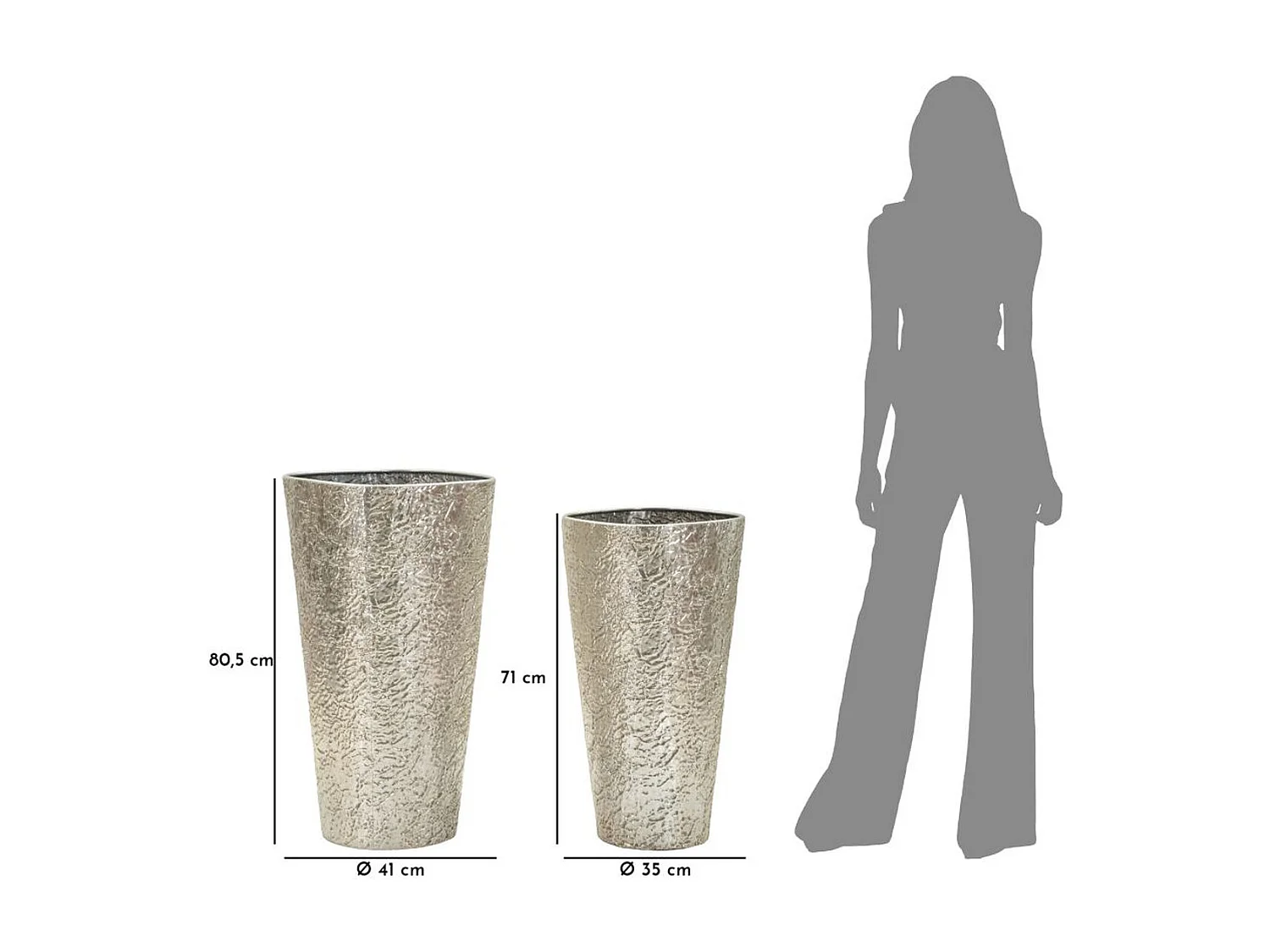 Set van 3 Decoratieve Potten MF774, Zilver, 41x41x80,5 cm, Seven Design