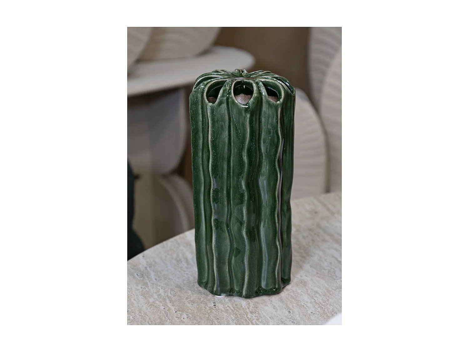 Vase Décoratif Edoardo, Vert, 11,5x11,5x23,5 cm, Seven Design