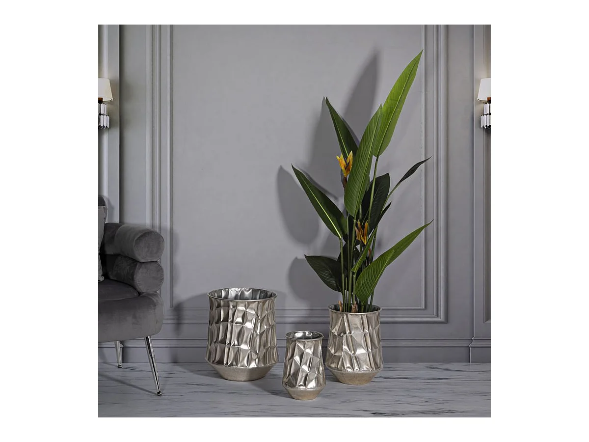 Lot de 3 Pots Décoratifs MF775, Argent, 35x35x38,5 cm, Seven Design