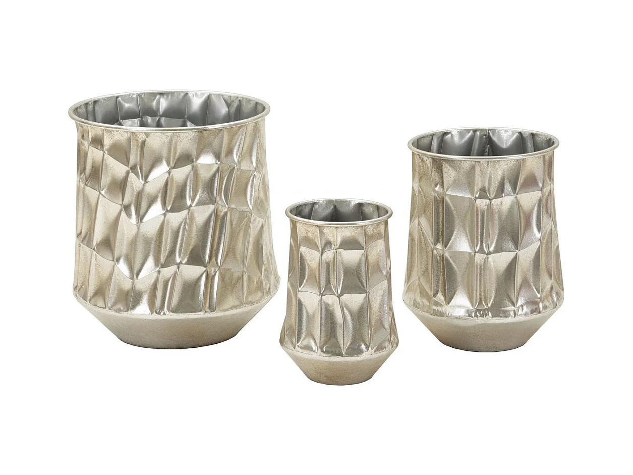 Lot de 3 Pots Décoratifs MF775, Argent, 35x35x38,5 cm, Epikasa