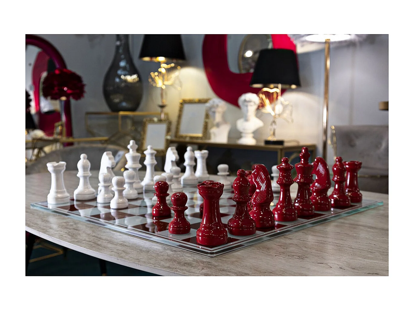 Beeldhouwwerk Schaakbord 1, Veelkleurig, 61x61x14 cm, Seven Design